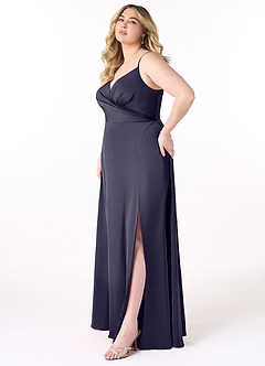 Azazie Dalilah Bridesmaid Dresses Stormy A-Line V-Neck Pleated Stretch Satin Dress image8