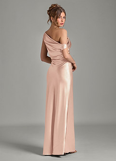 Azazie Emerson 신부 들러리 드레스 인어 오프 더 숄더 메탈릭 새틴 바닥 길이 드레스 image6