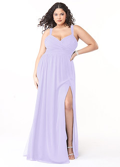 Azazie Aziza Brautjungfernkleider A-Linie V-Hals Gefaltet Chiffon Kleid Flieder image7