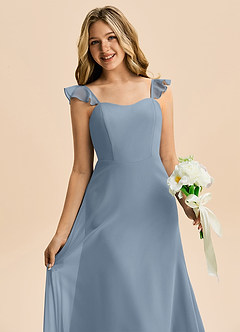 Azazie Mavie Junior Abito A-Line in Chiffon Increspato Blu Polveroso image5