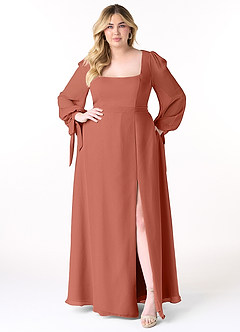 Azazie Leonia Bridesmaid Dresses Clay A-Line Long Sleeve Chiffon Dress image11