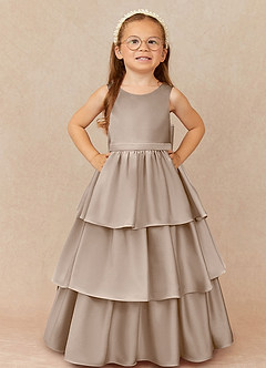 Azazie Margie Flower Girl Dresses Taupe A-Line Bow Stretch Satin Dress image2