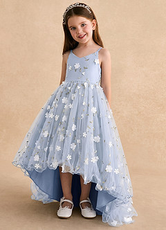 Azazie Celia Flower Girl Dresses Ice A-Line Spaghetti Strap Tulle Dress image5