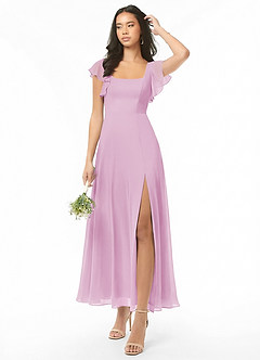 Azazie Bondi Brudepigekjoler En streg Ruchede Chiffon Ankel-længde Kjole image1