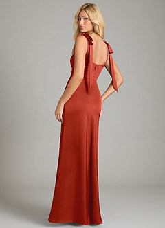 Azazie Frostine Bridesmaid Dresses Rust A-Line Bow Stretch Satin Dress image2