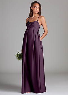 Azazie Llana Maternity Bridesmaid Dresses A-Line Stretch Satin Floor-Length Dress with Pockets image3