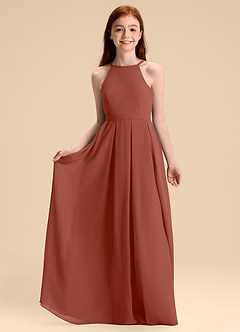 Azazie Arianthe Junior Abito A-Line in Chiffon Plissettato Auburn image3