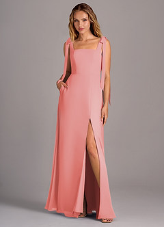Azazie Debra Bridesmaid Dresses Coral A-Line with Pockets Chiffon Convertible Dress image1