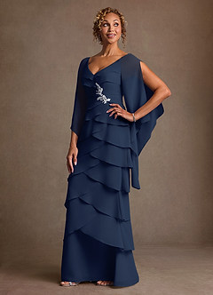 Azazie Arabinda Klänningar till brudens mor Klä Tubklänning i Chiffong Rynkad Mörk Marinblå image3