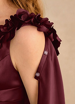 Azazie Rosita Girls Formal Flower Girl Dresses Cabernet A-Line Pleated Stretch Satin Dress image6