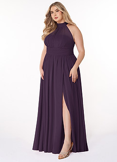 Azazie Iman Bridesmaid Dresses Plum A-Line A-Line Ruched Chiffon Dress image10