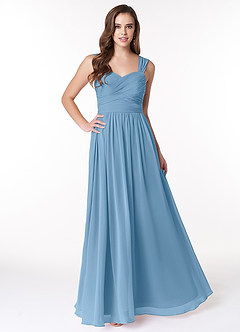 Azazie Zapheira Brautjungfernkleider A-Linie Gestreift Chiffon Kleid Stahlblau image1