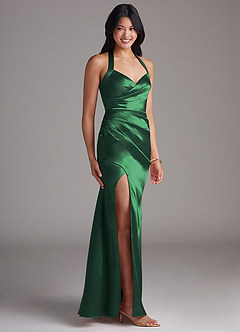 Azazie Emeria Brautjungfernkleider Etui Seitliche Cut-Outs Metallischer Satin Kleid Dunkelgrün image6