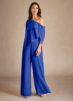 Azazie Halima Abiti per la Madre della Sposa Abito Tuta Pantaloni in Chiffon Spacco Laterale Blu Reale image2