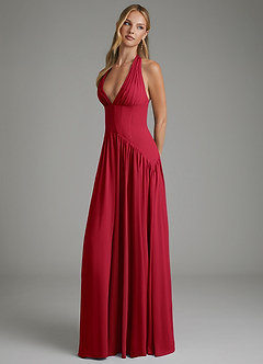 Azazie Alicia Bridesmaid Dresses Scarlet A-Line Pleated Chiffon Dress image3