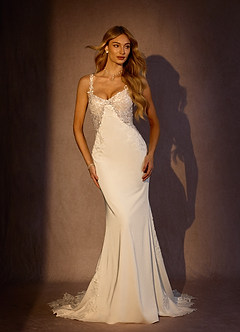 Azazie Lyla Wedding Dresses Diamond White Cocoa Mermaid Lace Crepe Back Satin Dress image1