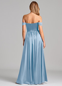 Azazie Raisa Final Sale Sky Blue A-Line Off the Shoulder Stretch Satin Dress image5