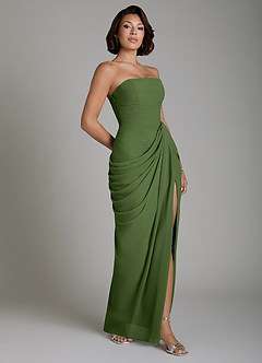 Azazie Nyra Robes de demoiselle d'honneur Robe Fourreau en Mousseline de soie Corset Olive image7