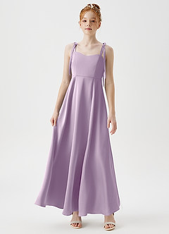 Azazie Rosey Junior Robe Trapèze en Satin extensible Encolure en Forme de Cœur Frostiges Flieder image4