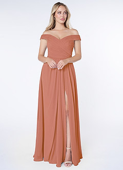 Azazie Audrianna Robes de demoiselle d'honneur Robe Trapèze Convertible en Mousseline de soie Schulterfrei gerafft Mai Tai image1