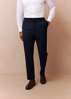front Savile Navy Blue Wool Blend Dress Pants