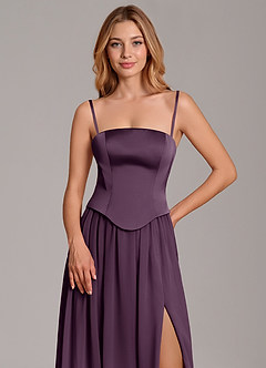 Azazie Cadence Bridesmaid Dresses Plum A-Line Corset Stretch Satin Convertible Dress image2