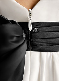 Azazie Sosie Flower Girl Dresses Ivory Black A-Line Pleated Matte Satin Dress image6