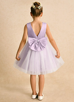 Azazie Esme Flower Girl Dresses Ivory Frosted Lilac Ball-Gown Bow Tulle Dress image8