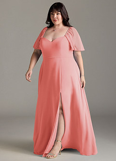 Azazie Chloe Bridesmaid Dresses Coral A-Line Sweetheart Neckline Chiffon Dress image11