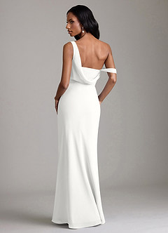 Azazie Madelyn Bridesmaid Dresses White Mermaid One Shoulder Chiffon Convertible Dress image2