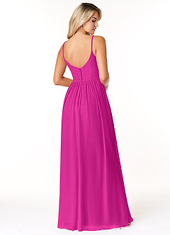 Azazie Rayna Vestidos de damas de honor Vestido de Fucsia de Gasa de Corte en A con Cuello en V plisado image2