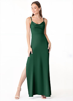 Azazie Alaija Brautjungfernkleider Meerjungfrau-Linie Seitliche Cut-Outs Stretch-Satin Kleid Dunkelgrün image2