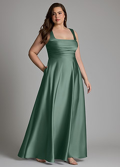Azazie Azaria Vestidos de damas de honor Vestido Eucalipto de Satén Elástico de Línea A con Corsé image11