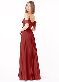 Azazie Lyney Robes de demoiselle d'honneur Robe Trapèze en Mousseline de soie Épaule décolletée Rouille image4