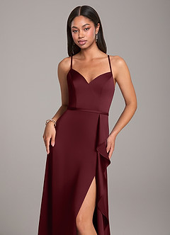 Azazie Naeem Bridesmaid Dresses Cabernet A-Line Stretch Satin Dress image2