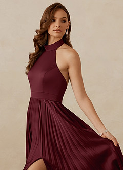 Christian Siriano Bridal for Azazie 1007 Bridesmaid Dresses Cabernet A-Line Pleated Stretch Satin Dress image2