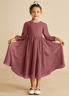 Azazie Lolo Robe Demoiselle D'honneur Fillette Robe Trapèze en Mousseline de soie avec manches Améthyste image3