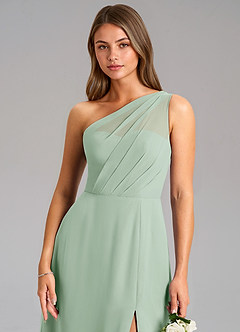 Azazie Phaedra Bridesmaid Dresses Agave A-Line One Shoulder Chiffon Dress image8