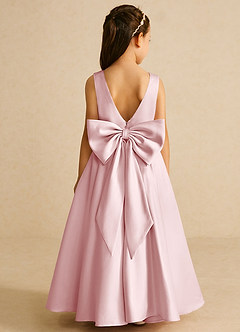 Azazie Pipsy Flower Girl Dresses Powder Pink A-Line Bow Matte Satin Dress image1