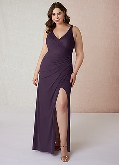 Azazie Leandra Bridesmaid Dresses Plum Mermaid V-Neck Pleated Mesh Dress image8