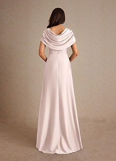 Azazie Branford Mother of the Bride Dresses Blushing Pink A-Line Pleated Stretch Satin Dress image3