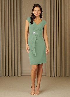 Azazie Nola Mother of the Bride Dresses Matcha Sheath V-Neck Pleated Chiffon Dress image1