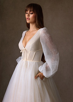 Azazie Cressida Hochzeitskleider Ballkleid Spitze Tüll Kleid Diamantweiß Champagner image13