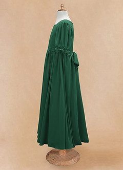 Azazie Joss Abiti da Ragazza di Fiori Abito A-Line in Chiffon Con Maniche Verde Scuro image7