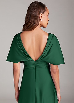 Azazie Pamela Abiti da Damigella Abito A-Line in Raso Elasticizzato Plissettato Verde Scuro image6