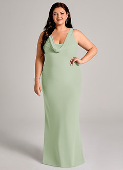 Azazie Rylina Vestidos de damas de honor Vestido de Salvia Polvorienta de Gasa de Corte Sirena con Plisado image1