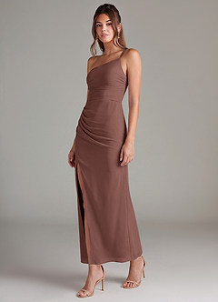 Azazie Eren Bridesmaid Dresses Espresso Mermaid One Shoulder Chiffon Dress image5