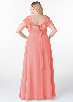 Azazie Syenna Brautjungfernkleider A-Linie Gestreift Chiffon Kleid Koralle image7