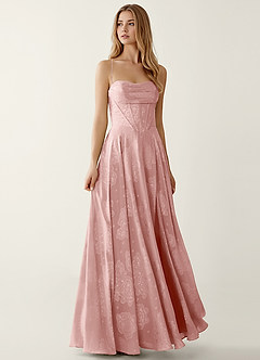 Clementigtle Powder Pink Embossed Clipped Jacquard Prom Dress image3