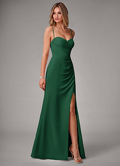 Azazie Haisley Bridesmaid Dresses Dark Green Sheath Off the Shoulder Chiffon Convertible Dress image6
